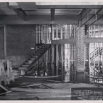 Interior view of mezzanine stairs and structural reinforcements, June 1971 (Bethlehem Public Library archives)