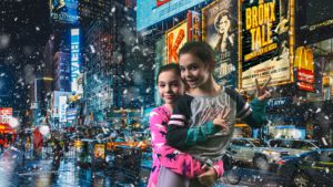 2 girls with NYC background - times square